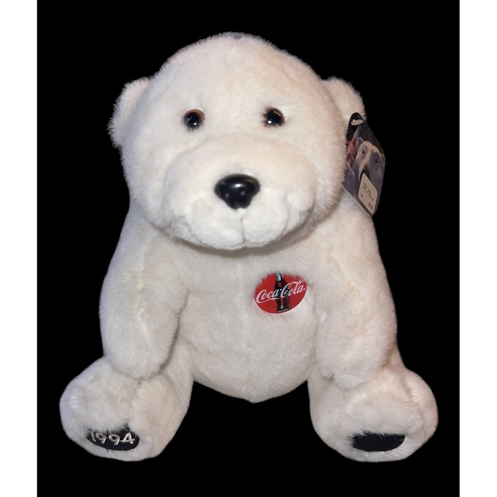 VTG 1994 12" Coca-Cola Coke Polar Bear Plush Stuffed Animal Red Logo Christmas
